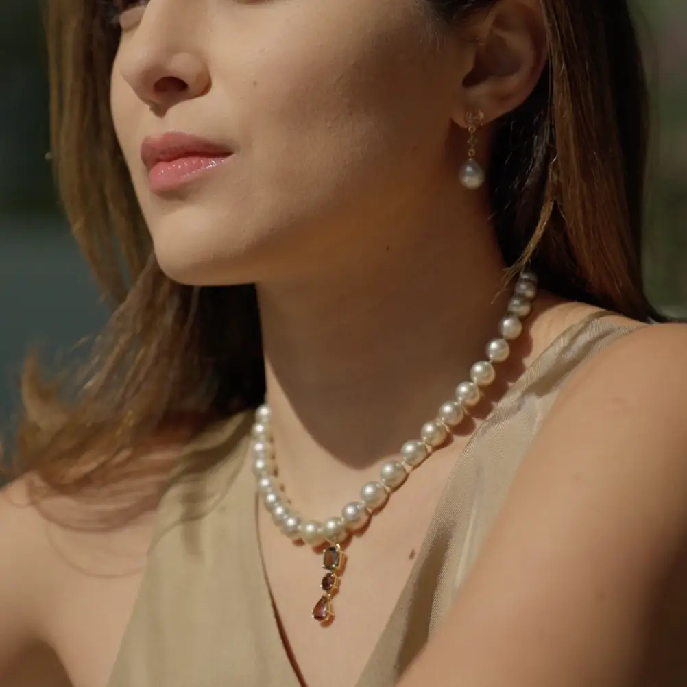 Collector's Edit Tahitian Pearl Earrings with Tourmaline and 18K Gold